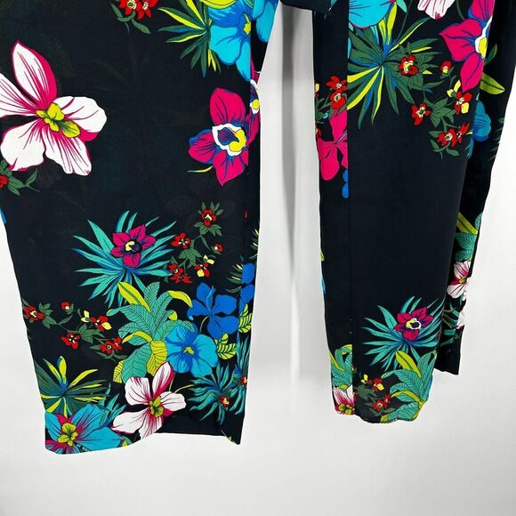 CACHE Blue Green Pink Floral Lightweight High Rise Wide Leg Belted Pants Size 8 - Picture 4 of 8